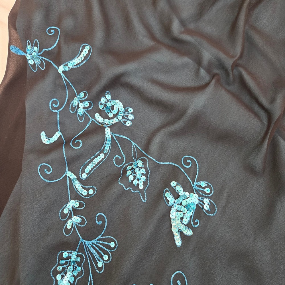 VTG 90s AGB Prom Dress 12( S/M) Black Teal‎ Cowl Neck Floral Sequin Whimsigoth - Picture 11 of 15